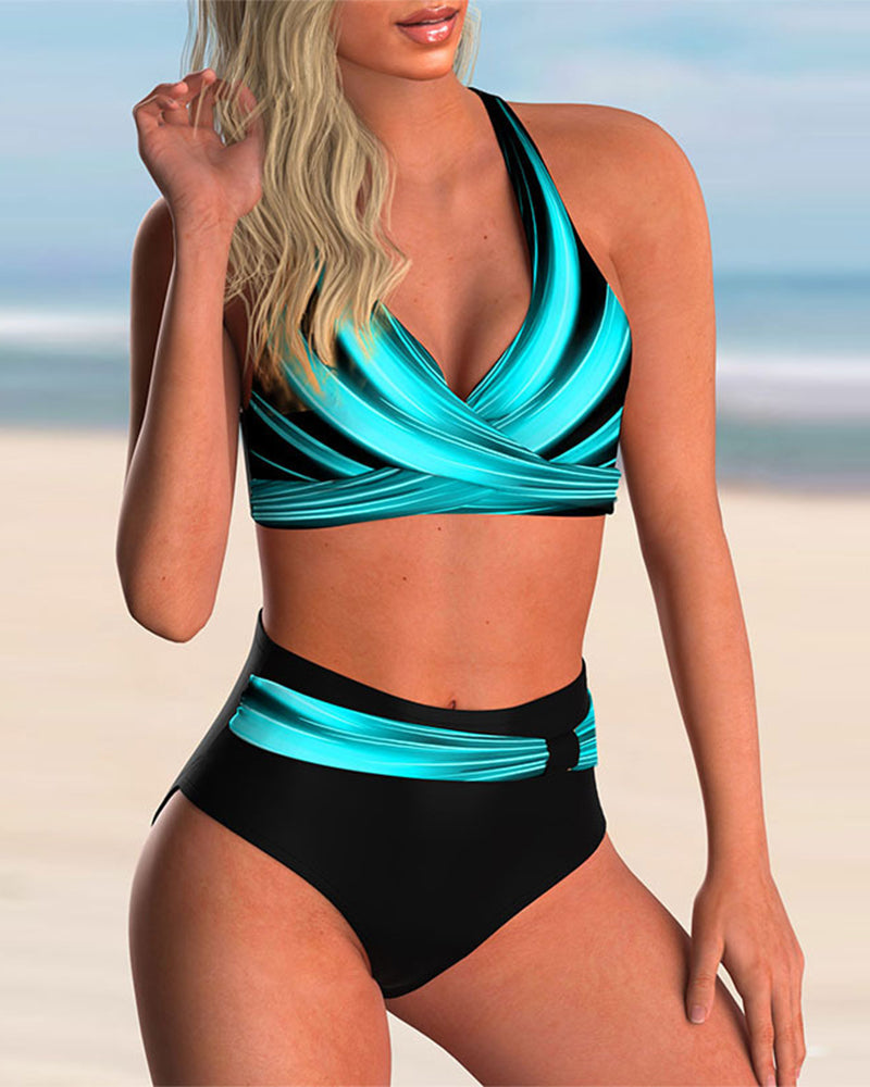 Josie - Bikini Set met Kruisende Halslijn en Print