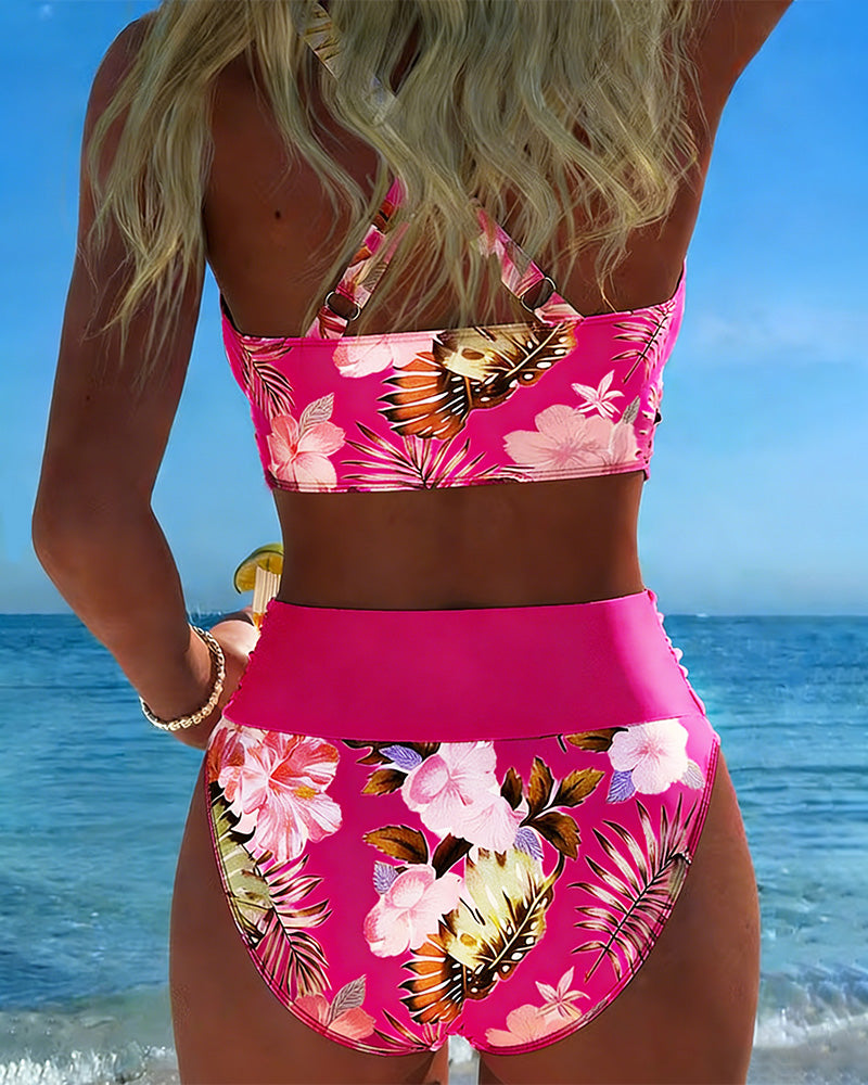 Freya - Bikini met Contrasterende Bloemenprint en Sleuf