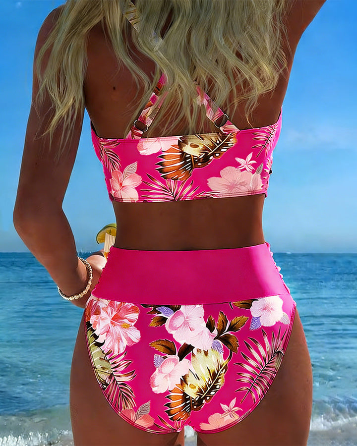 Freya - Bikini met Contrasterende Bloemenprint en Sleuf