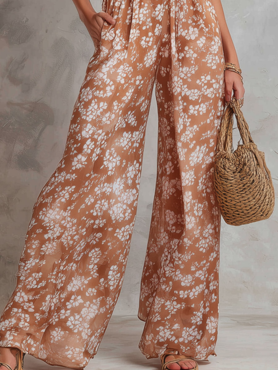 Athena - Elegante Bloemenprint Mouwloze Wijde Jumpsuit