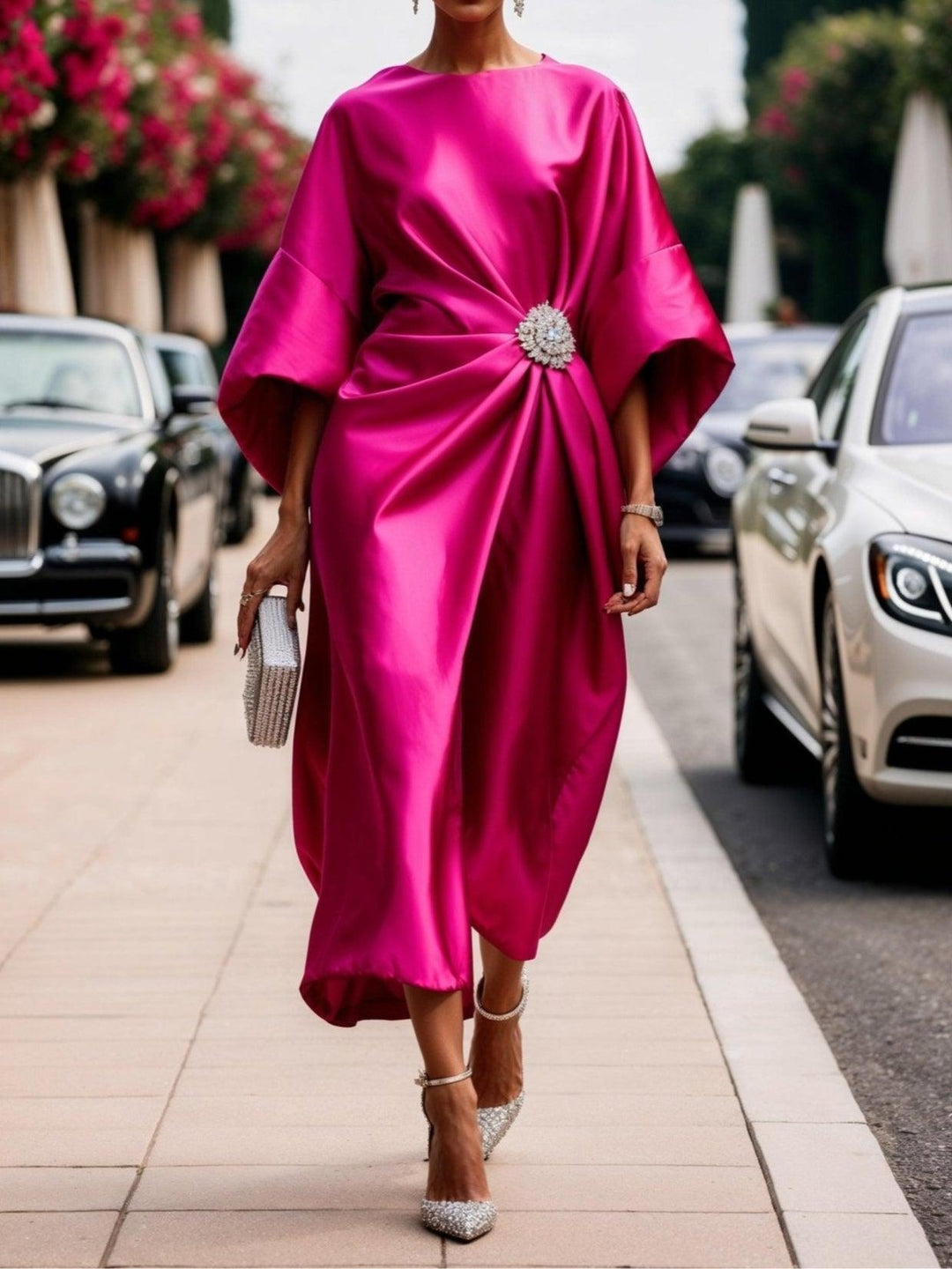 Savannah - Luxe Shimmer Satijnen Lange Jurk