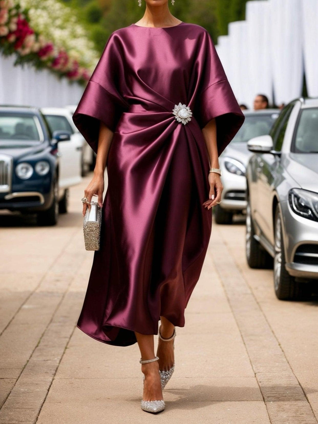 Savannah - Luxe Shimmer Satijnen Lange Jurk