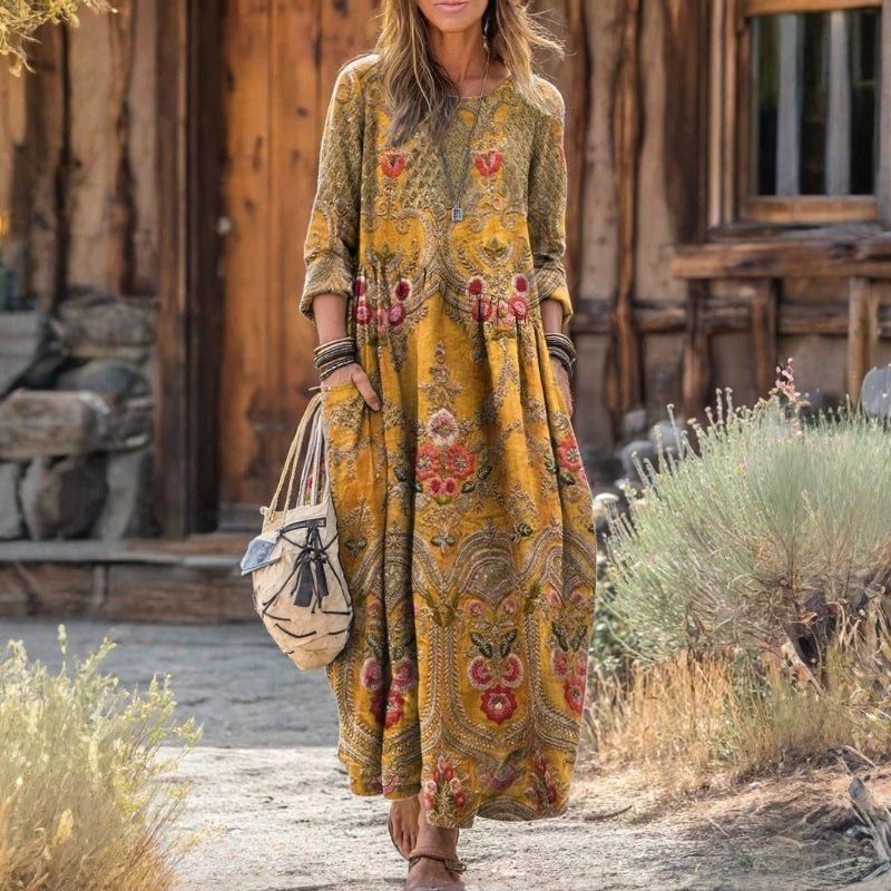 Emma - Casual Lange Mouwen Jurk Geïnspireerd door Vintage