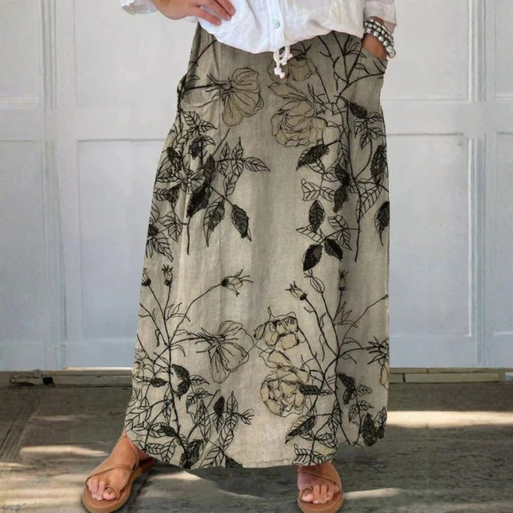Vrouwen Retro Bloemenkunst Linnen Elastische Tailleband Pocket Rok