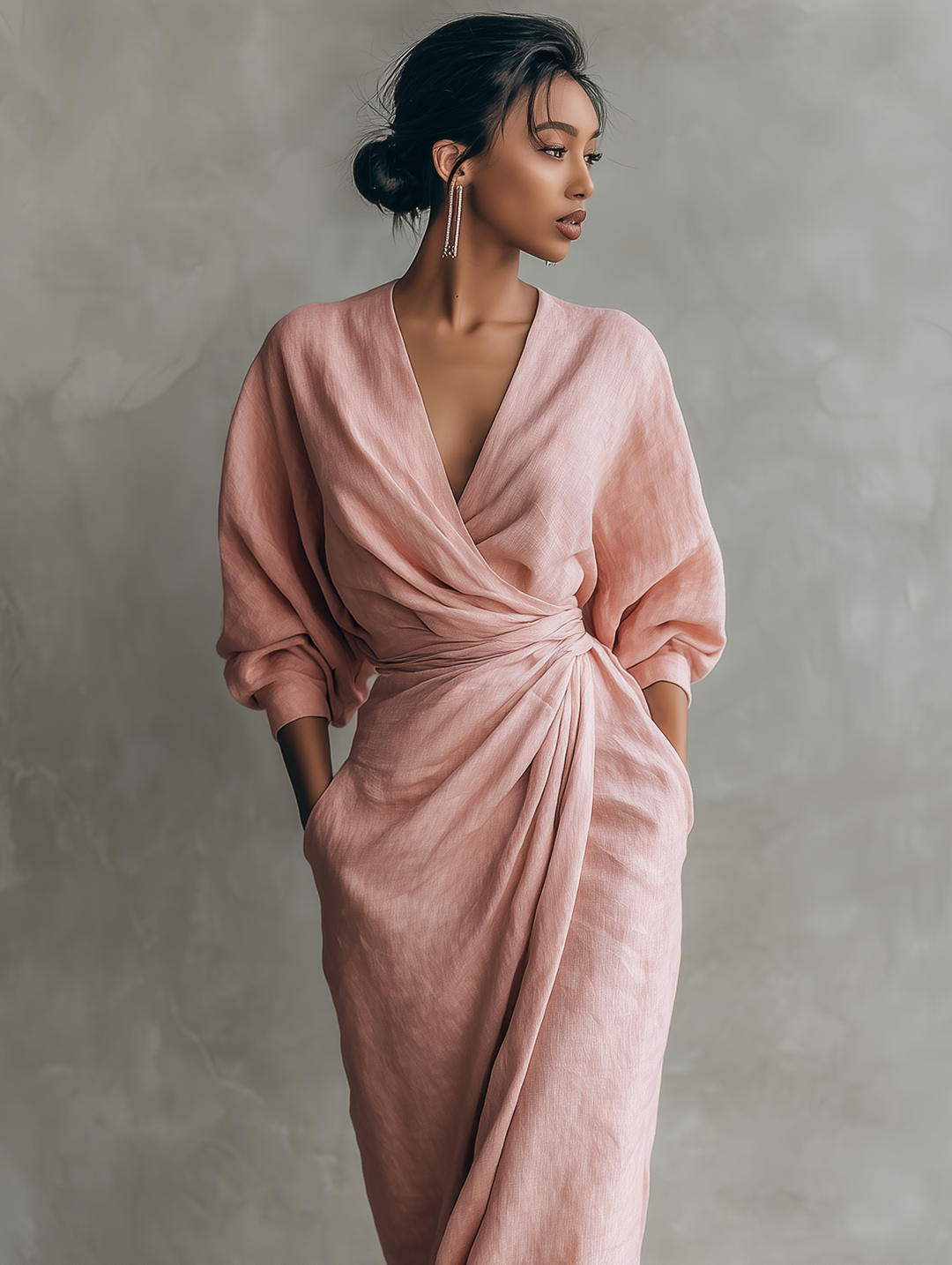 Adeline - Roze Linnen Maxi Jurk