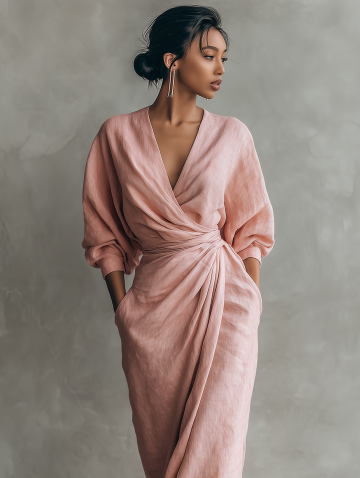 Adeline - Roze Linnen Maxi Jurk