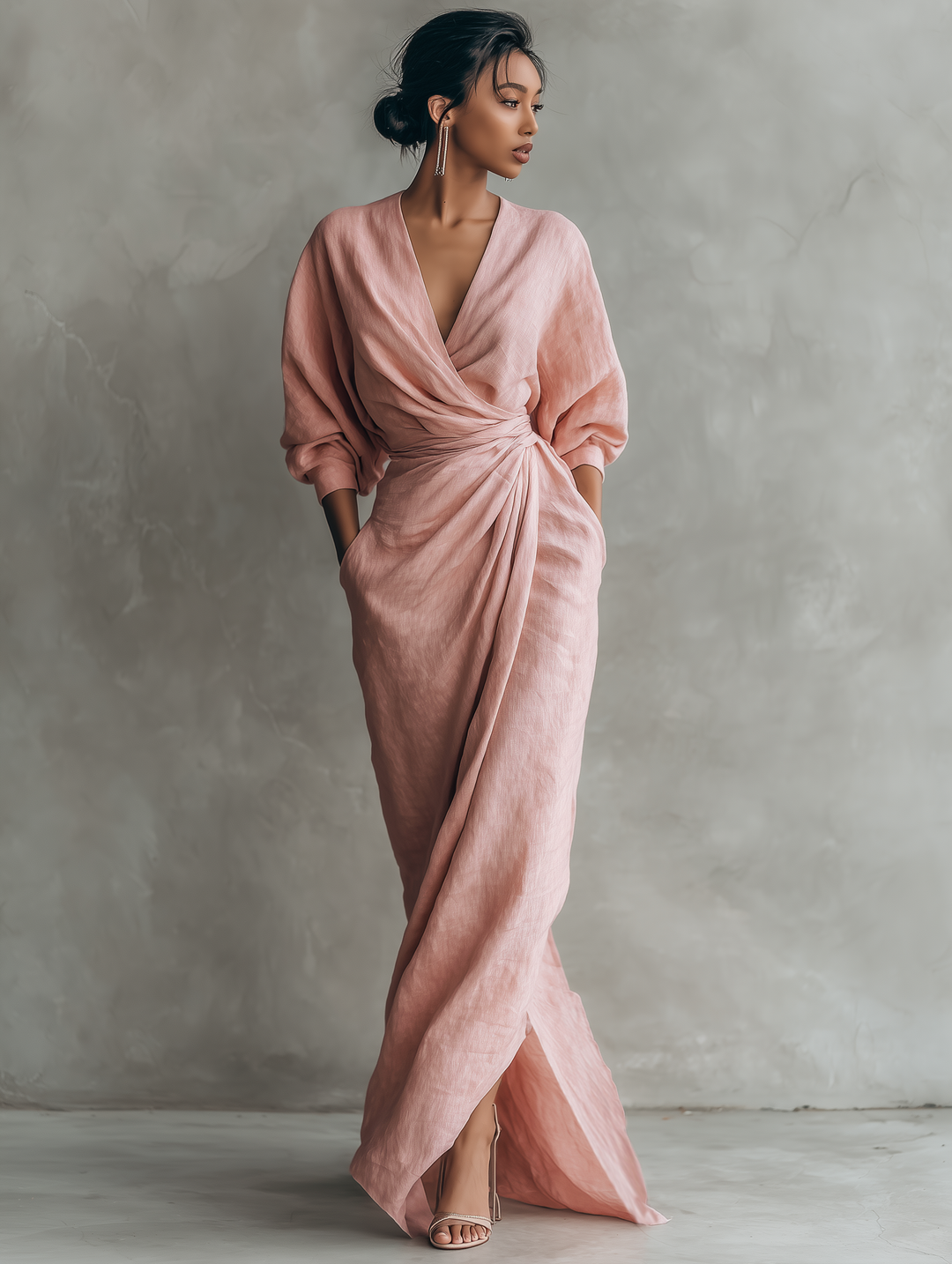 Adeline - Roze Linnen Maxi Jurk
