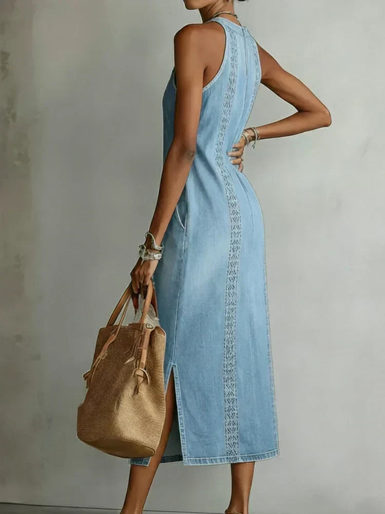 Zoey - Retro Kant Denim Jurk