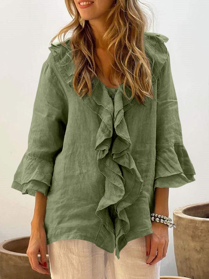 AUDREY - Dames Chic Bell Sleeve Ruffle Top