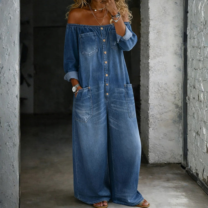 Chelsea - Lange Mouwen Jumpsuit met Blootgestelde Schouders