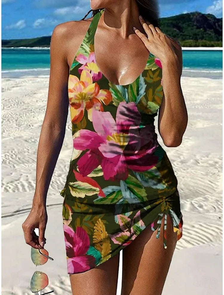 Aurora - Bloemrijke Graphic Tankini met Shorts, Buikcontrole Effect