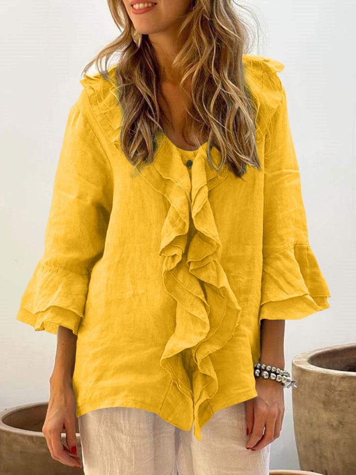 AUDREY - Dames Chic Bell Sleeve Ruffle Top