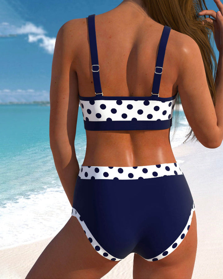 Allison - Hoge Taille Polkadot Bikini met Patchwork Ontwerp