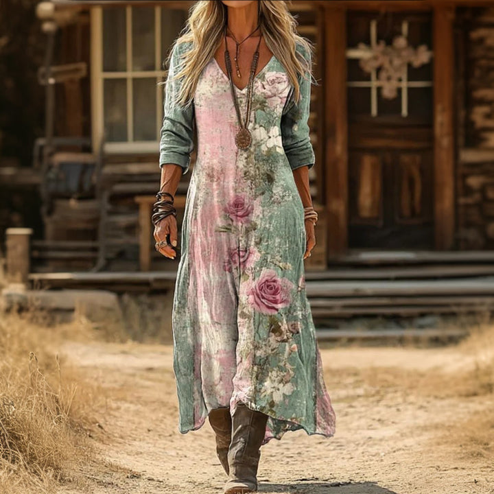 Iris - Casual Lange Mouwen Jurk Geïnspireerd door Vintage