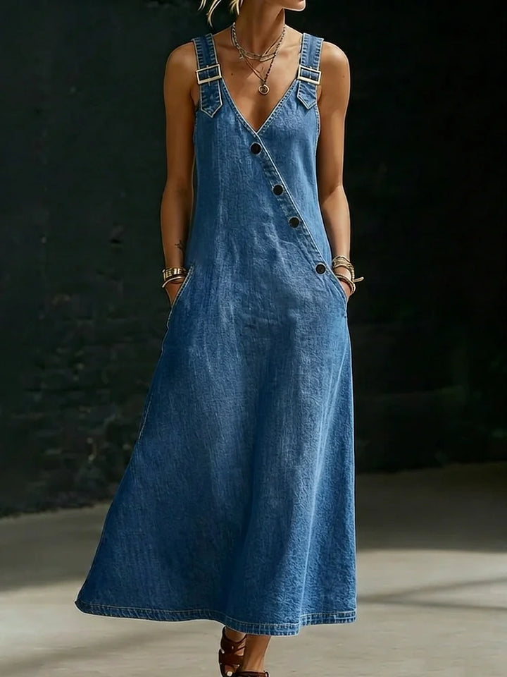 Lena - Lange Denim Knopjurk