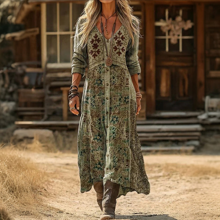 Josie - Casual Lange Mouwen Jurk Geïnspireerd door Vintage