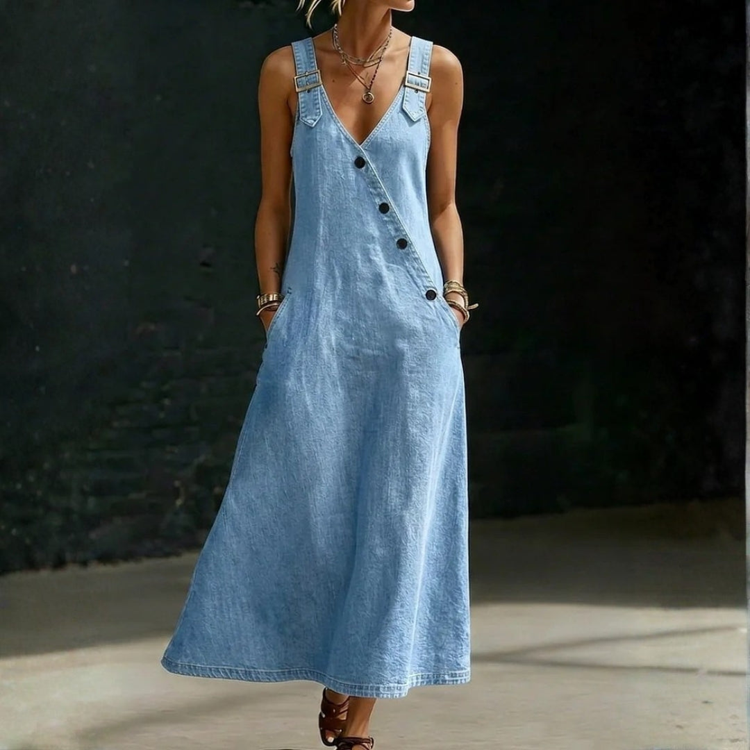 Lena - Lange Denim Knopjurk