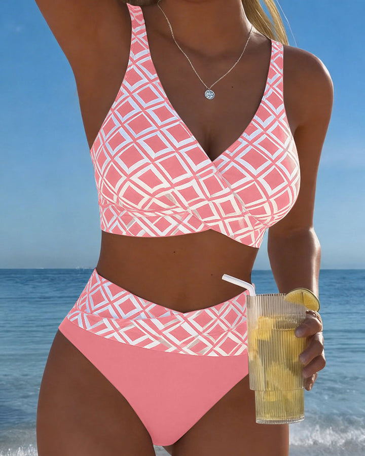 Fiona - Twee-delige bikini met uitgesneden beha en diamanten patroon