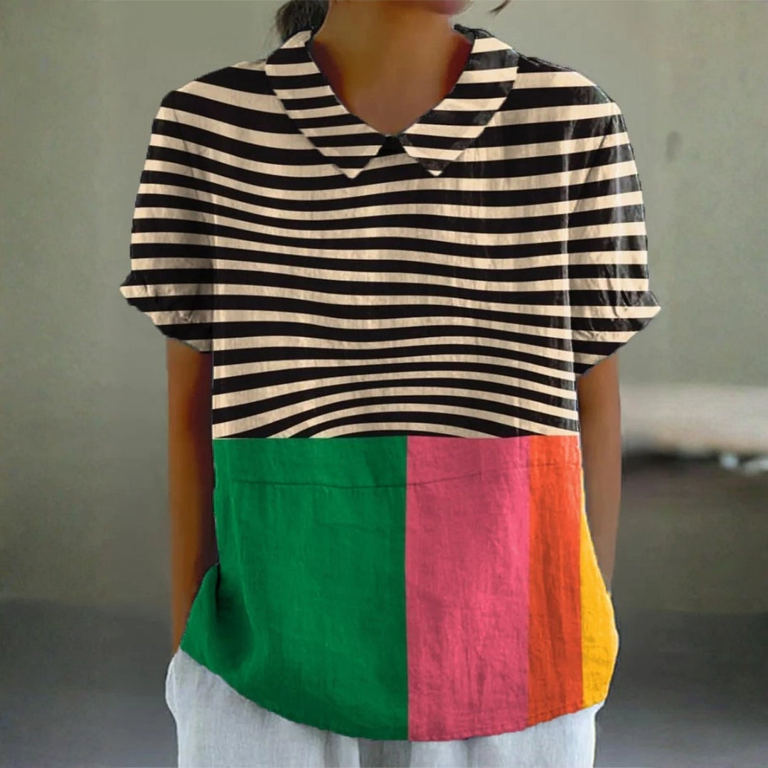 Macy - Gedurfde Gestreepte Blouse met Kleurblok