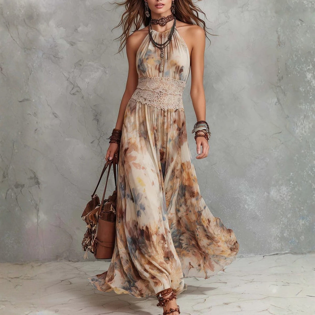 Lainey - Stijlvolle Maxi-jurk met Kantafwerking