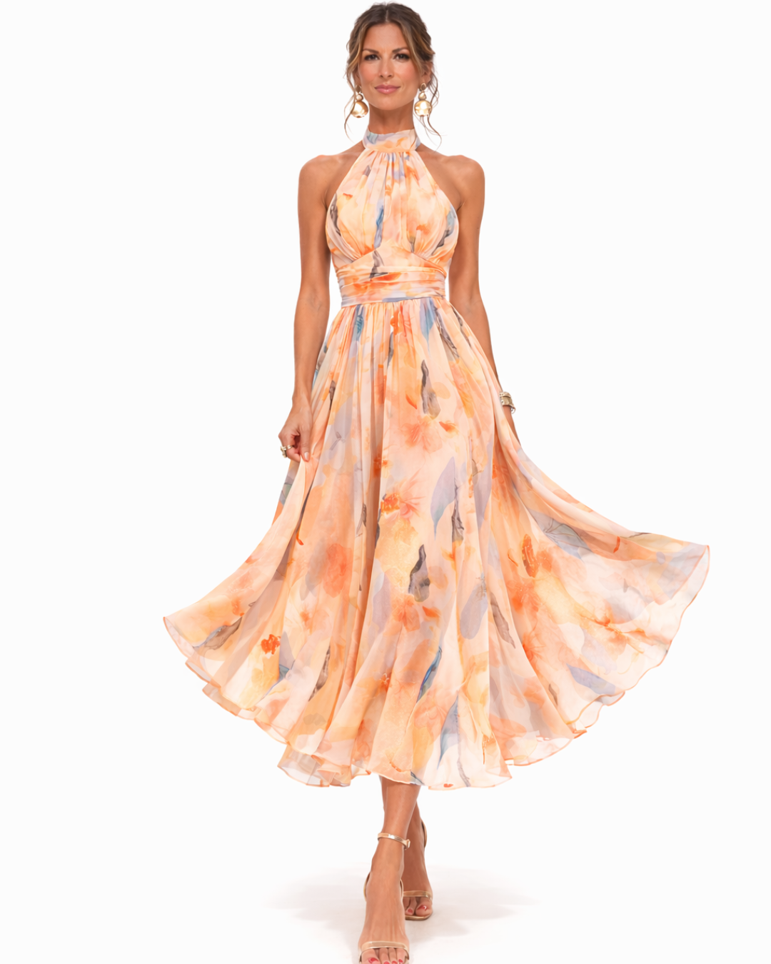 Miranda - Halternek Jurk met Aquarelprint