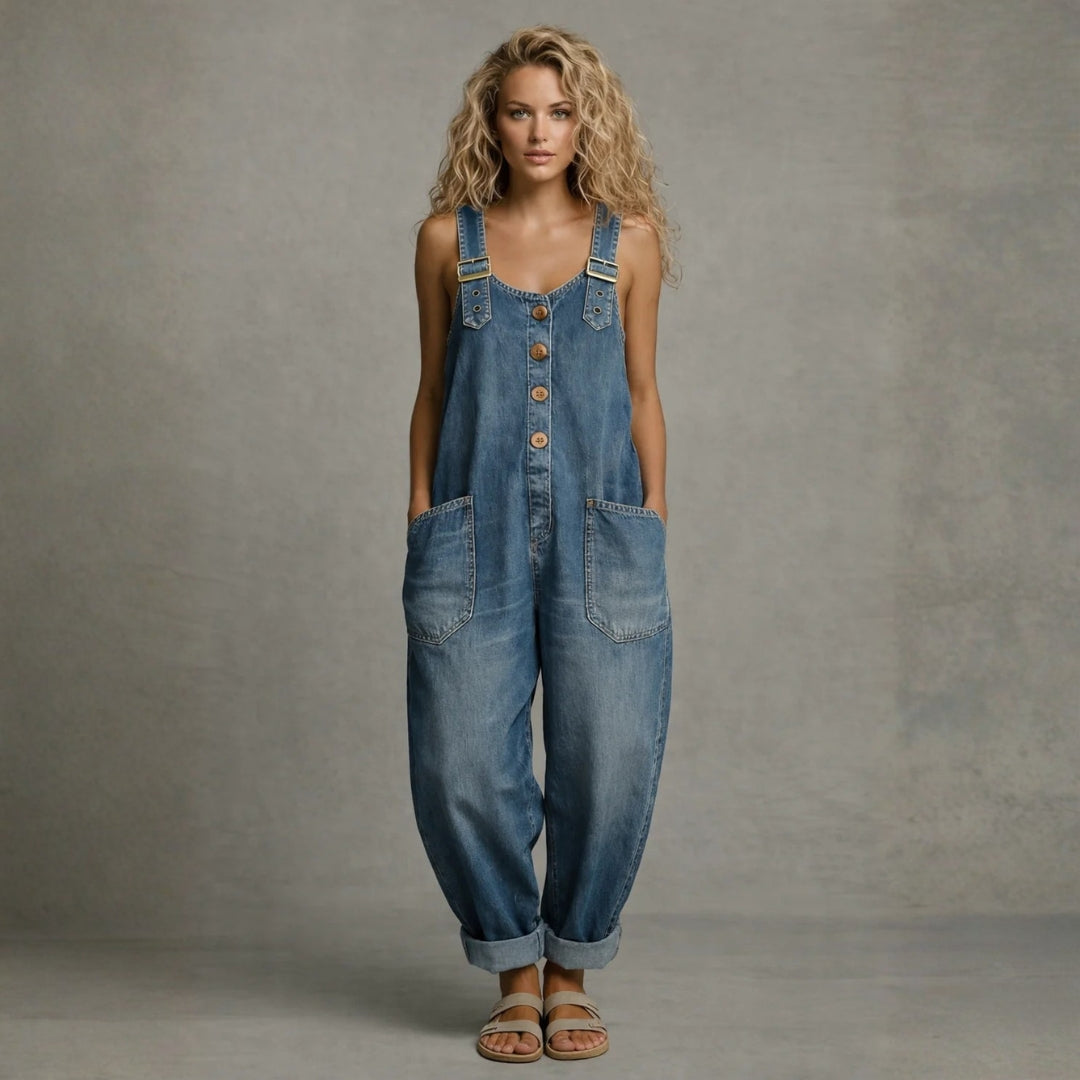 Ashley - Stijlvolle Denim Jumpsuit Met Zakken