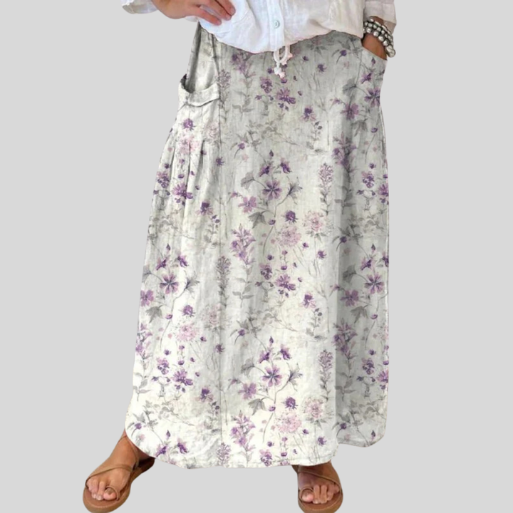 Vrouwen Vintage Bloemen Kunst Linnen Elastische Taille Zakrok