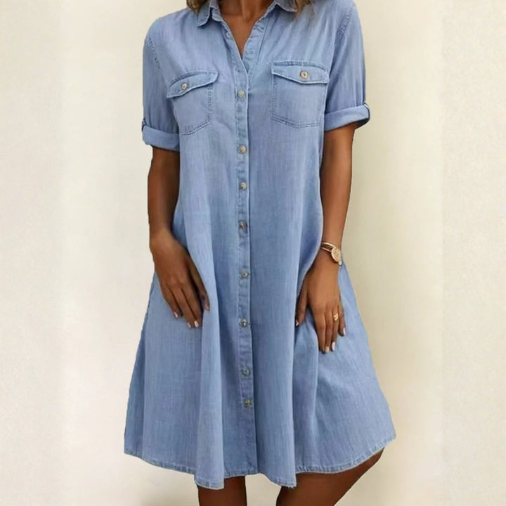 Rebecca - Casual Denim Stijl Midi Jurk