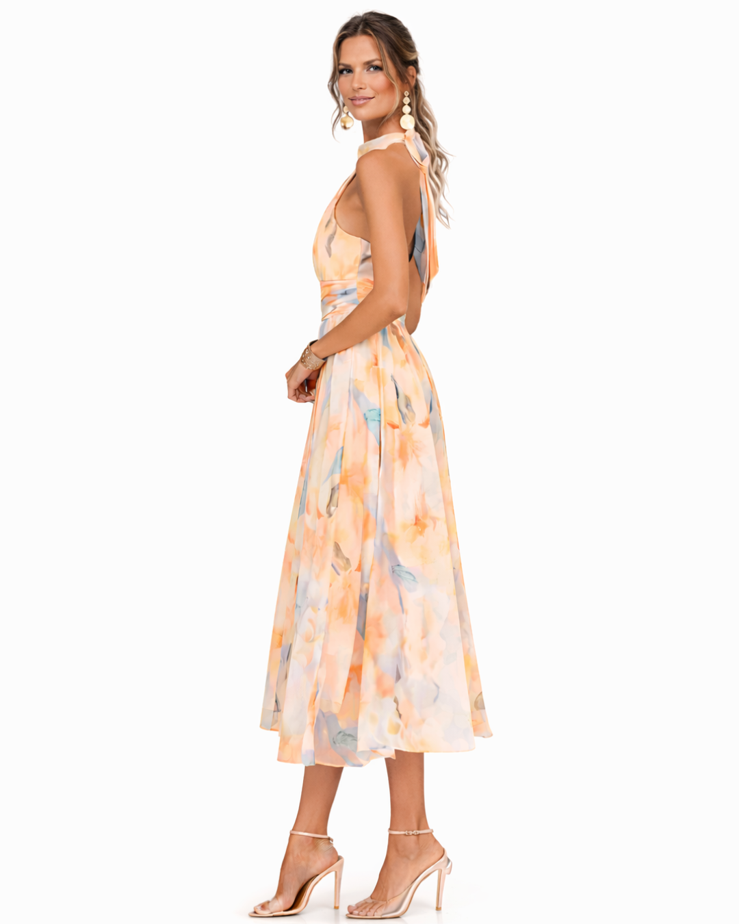 Miranda - Halternek Jurk met Aquarelprint