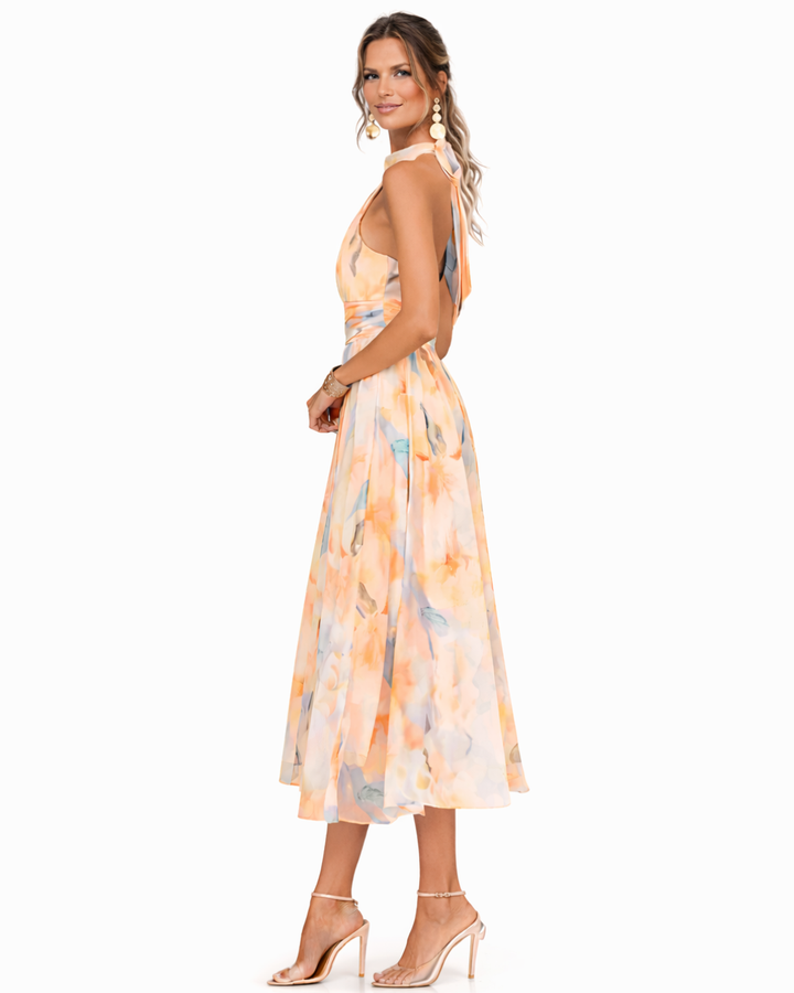 Miranda - Halternek Jurk met Aquarelprint