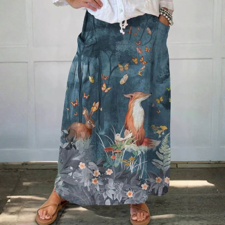 Vrouwen Vintage Bloemen Dieren Kunstprint Casual Linnen Pocket Rok