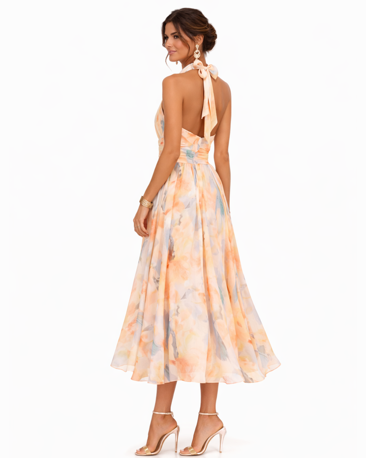 Miranda - Halternek Jurk met Aquarelprint