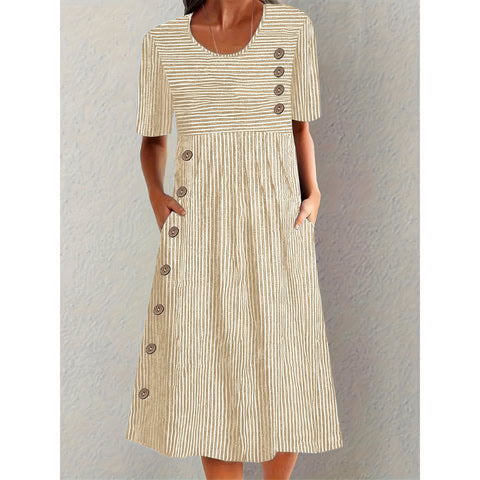 Josephine - Elegante Gestreepte Zomer Midi Jurk