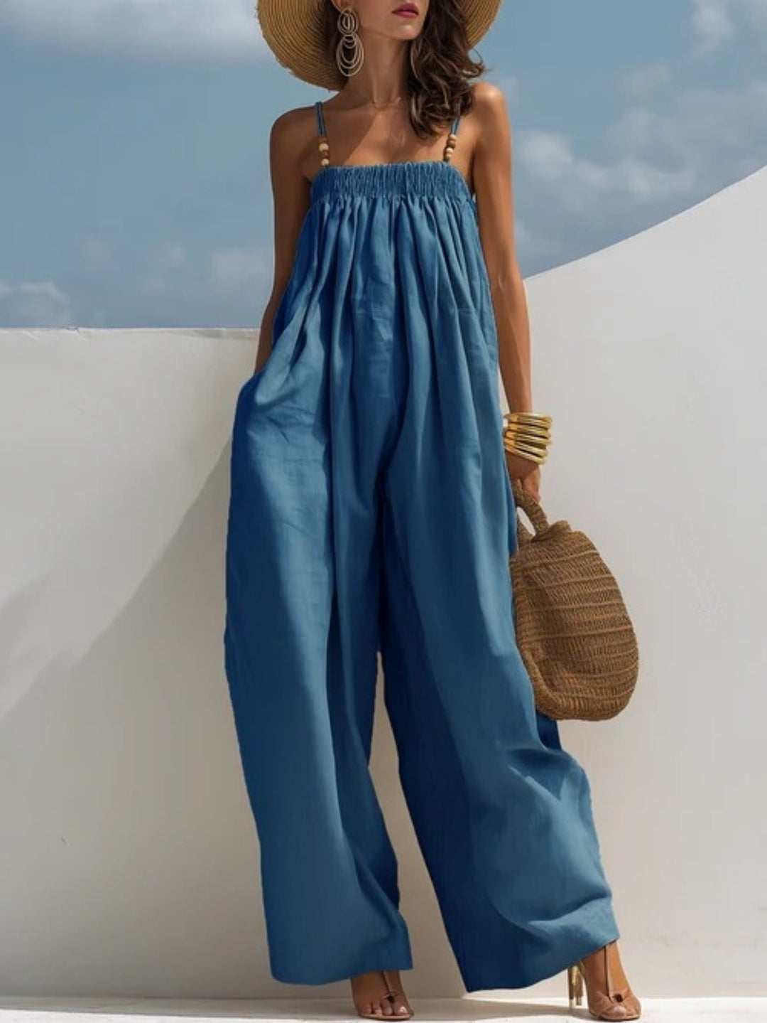 Valentina - Denim Wijde-Pijpen Jumpsuit