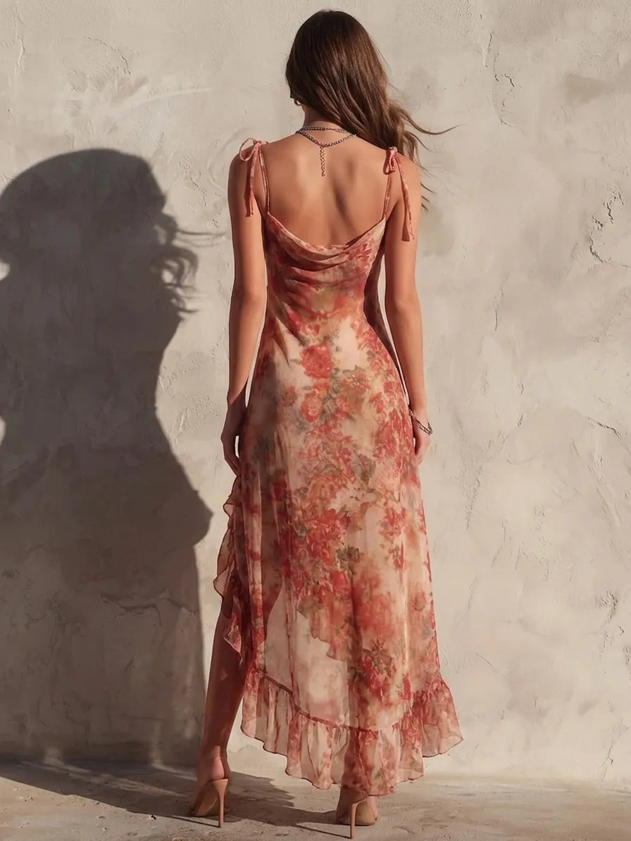 Jamie - Asymmetrische Bloemenjurk met Splits en Ruffles