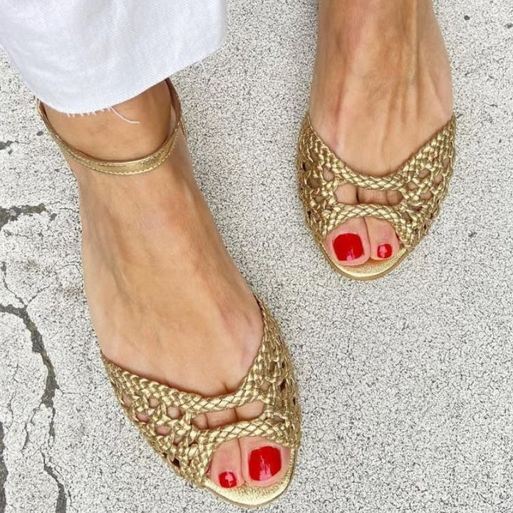Grace - Geweven Gouden Sandalen