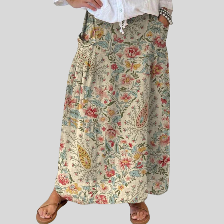 Dames Vintage Bloemen Kunst Gedrukt Linnen Pocket Rok