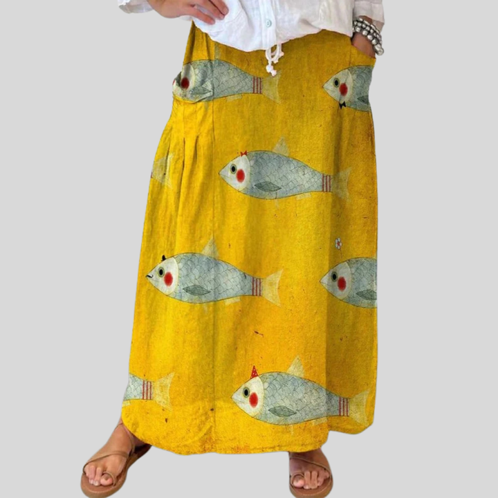 Vrouwen Vintage Vissen Kunstprint Linnen Pocket Rok