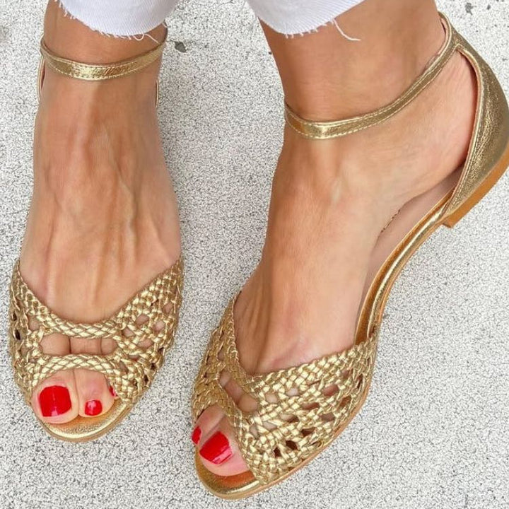 Grace - Geweven Gouden Sandalen