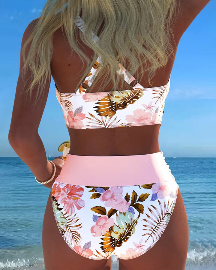 Freya - Bikini met Contrasterende Bloemenprint en Sleuf