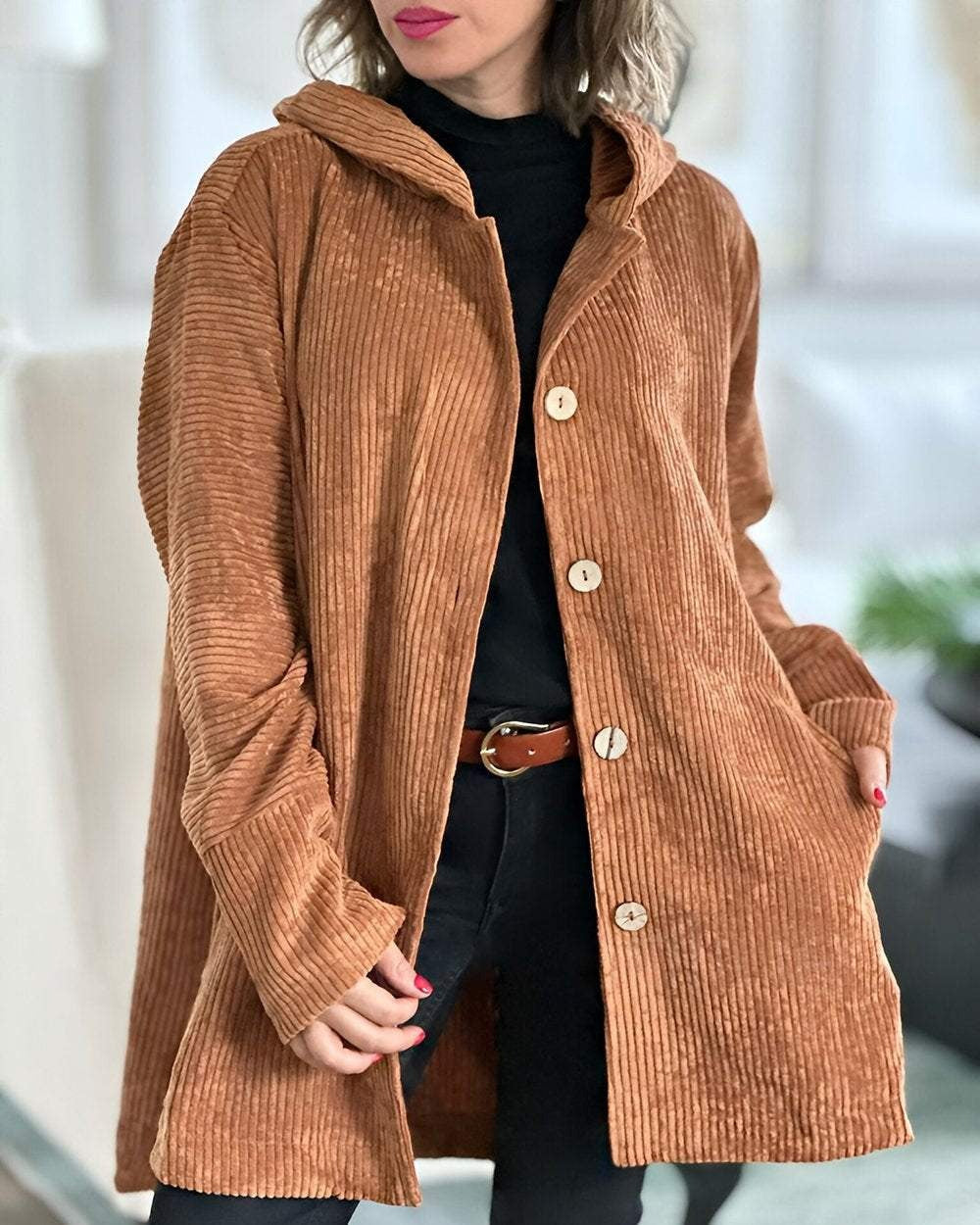 Abigail - Corduroy Hoodie Cardigan