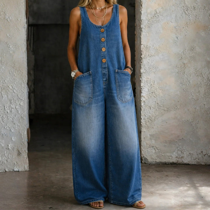 Genevieve - Vintage Gewassen Katoenen Denim Overalls