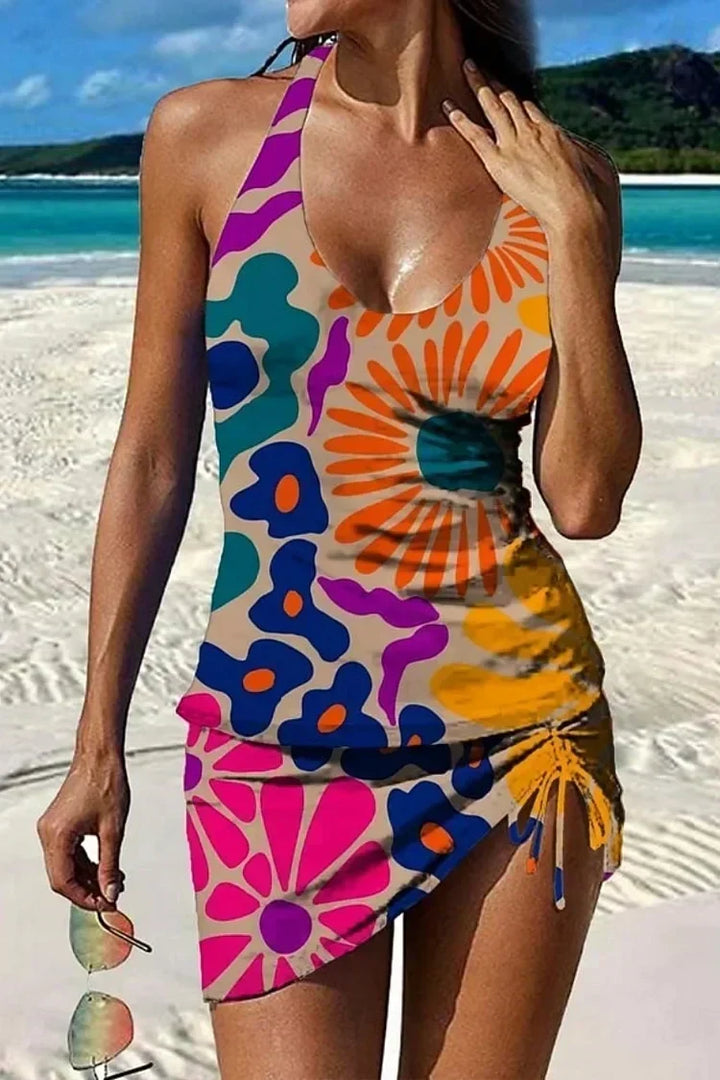 Aurora - Bloemrijke Graphic Tankini met Shorts, Buikcontrole Effect