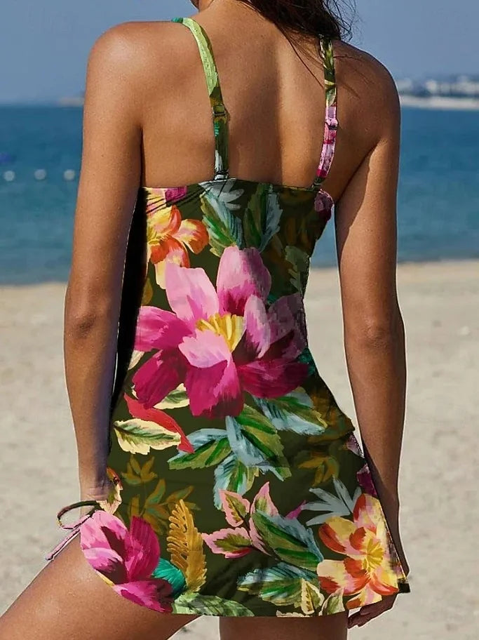 Aurora - Bloemrijke Graphic Tankini met Shorts, Buikcontrole Effect