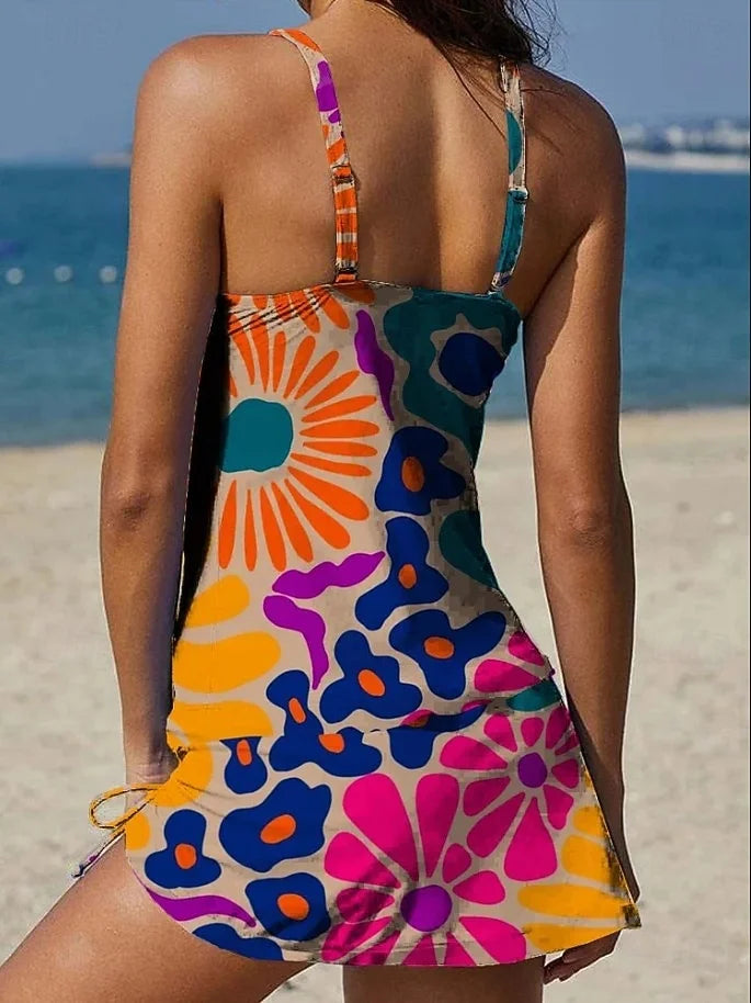 Aurora - Bloemrijke Graphic Tankini met Shorts, Buikcontrole Effect