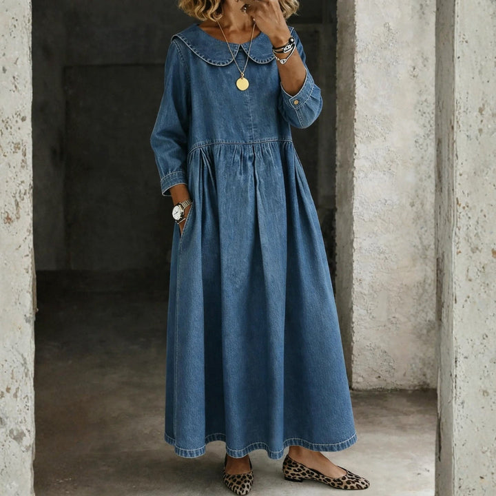 Hallie - Denim Jurk met Peter Pan Kraag