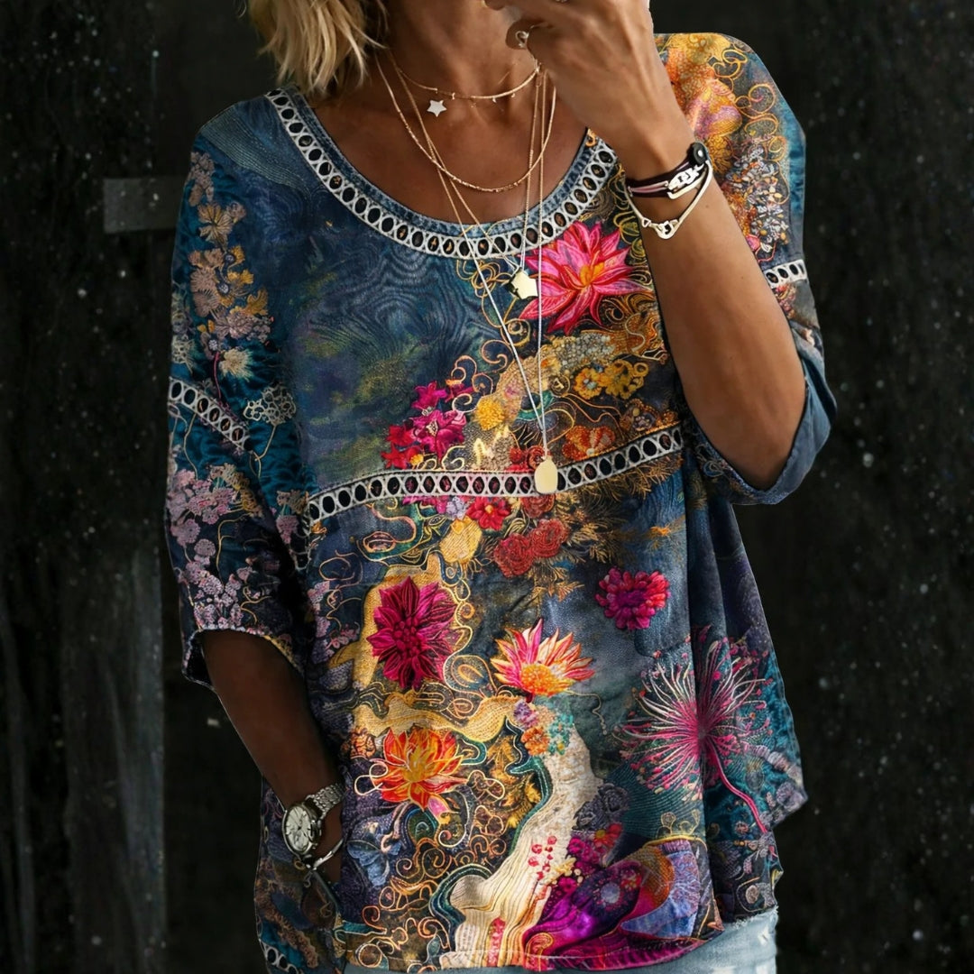 Hallie - Vintage Bloemen Denim Blouse