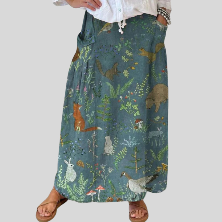 Dames Retro Bloemen Dieren Kunst Casual Linnen Pocket Rok