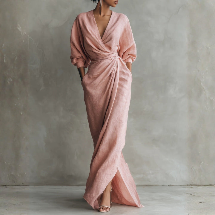 Adeline - Roze Linnen Maxi Jurk