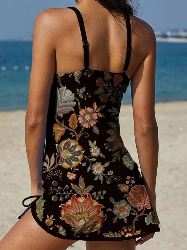 Aurora - Bloemrijke Graphic Tankini met Shorts, Buikcontrole Effect